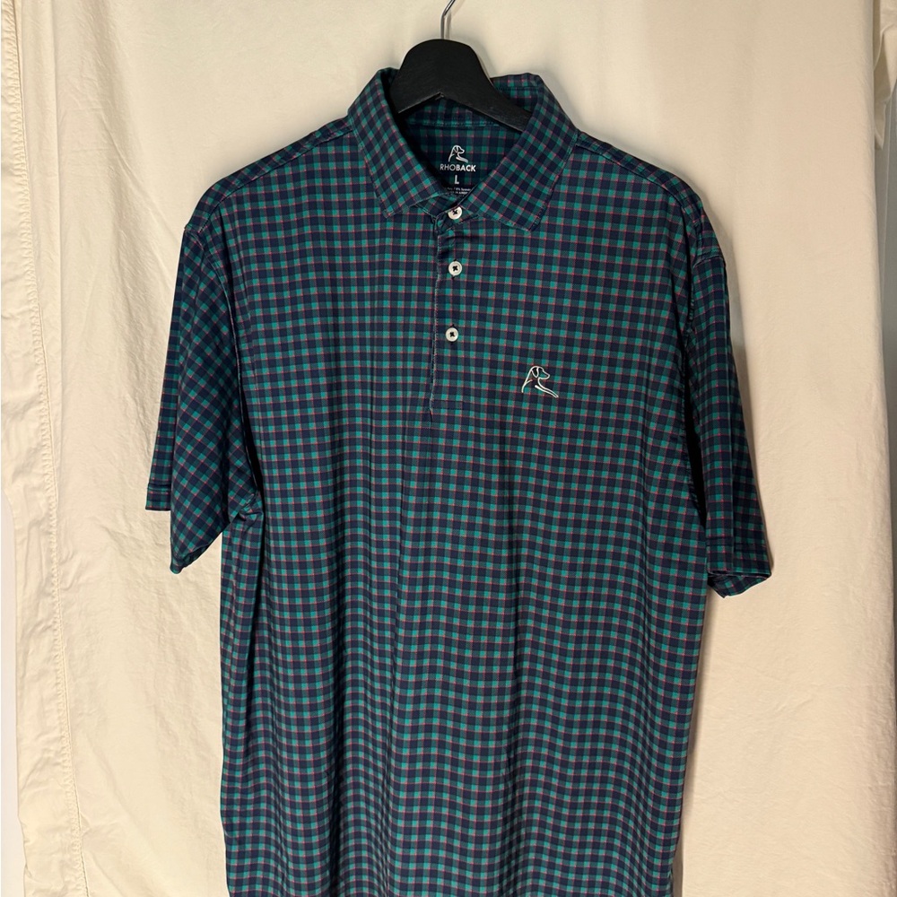 Rhoback Blue, Green & Red Checkered Polo Shirt